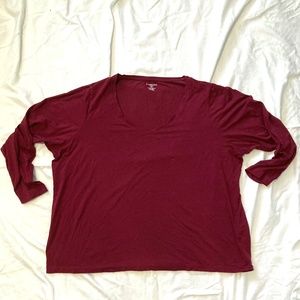 Lands End V-neck T-shirt 3x Burgundy